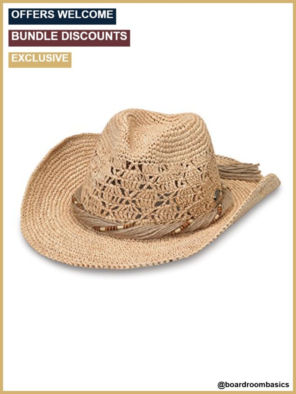 Women's Natural Straw Cowboy Hat Wide Brim Shapeable Adjustable Sun Protection